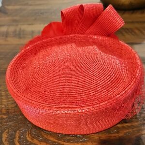 VINTAGE SYLVIA RED HAT WITH BOW AND FLOWERS
